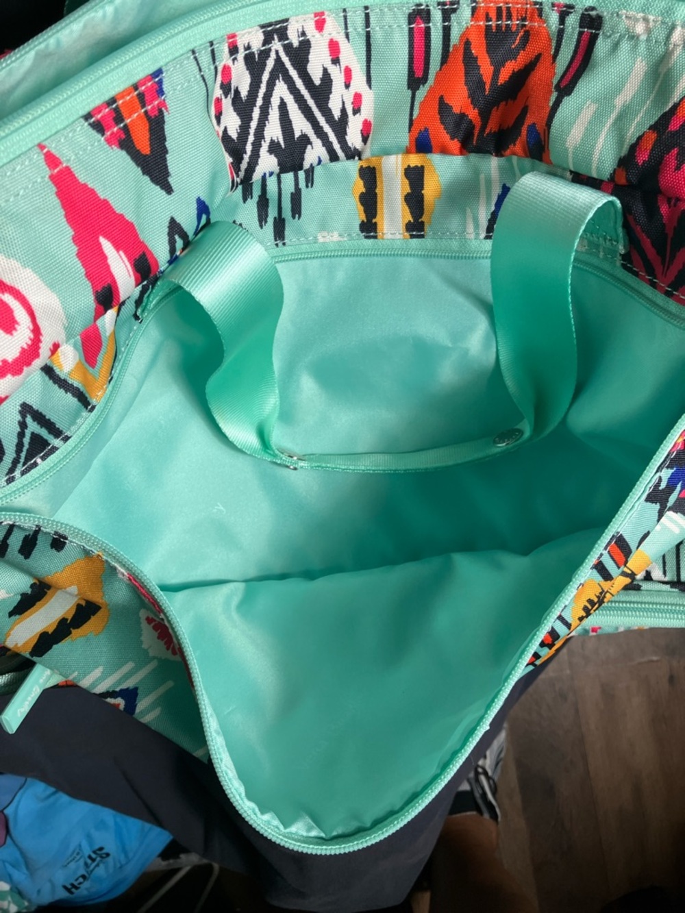 Vera Bradley Aqua Multi Ikat-Print Travel Duffel - Picture 5 of 9
